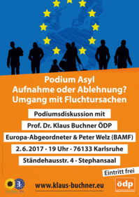 Veranstaltungsplakat Podiumsdiskussion zu Asyl und Fluchtursachen